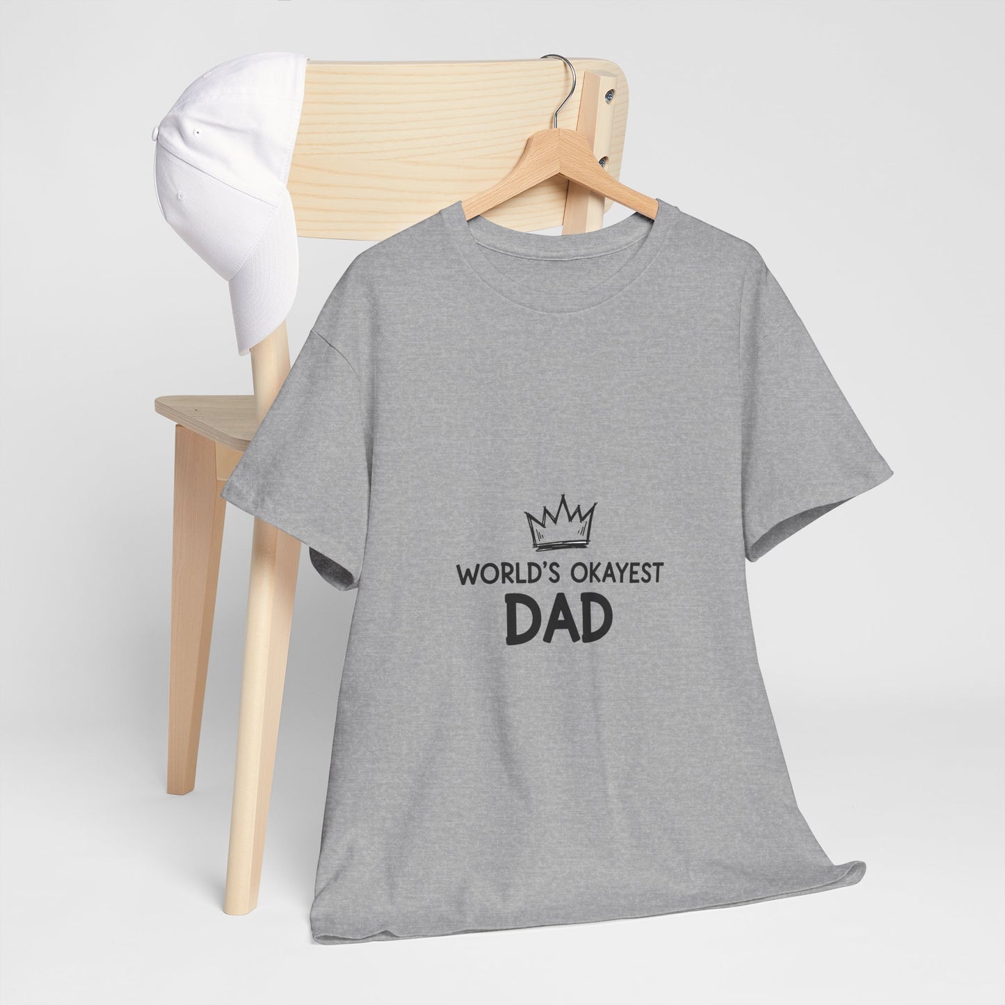 World's Okayest Dad Unisex Heavy Cotton Tee, Funny Father's Day Gift, Relaxed Fit T-Shirt, Dad Humor Shirt, Casual Everyday Wear