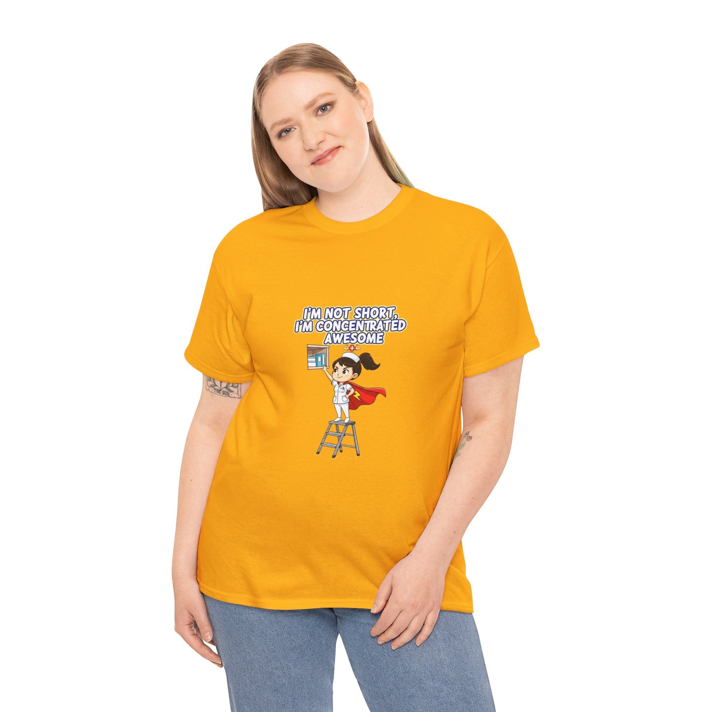 Superhero Motivation Tee - I'm Not Short, I'm Concentrated Awesome! | Unisex Heavy Cotton Shirt, Gift for Nurses, Daily Wear