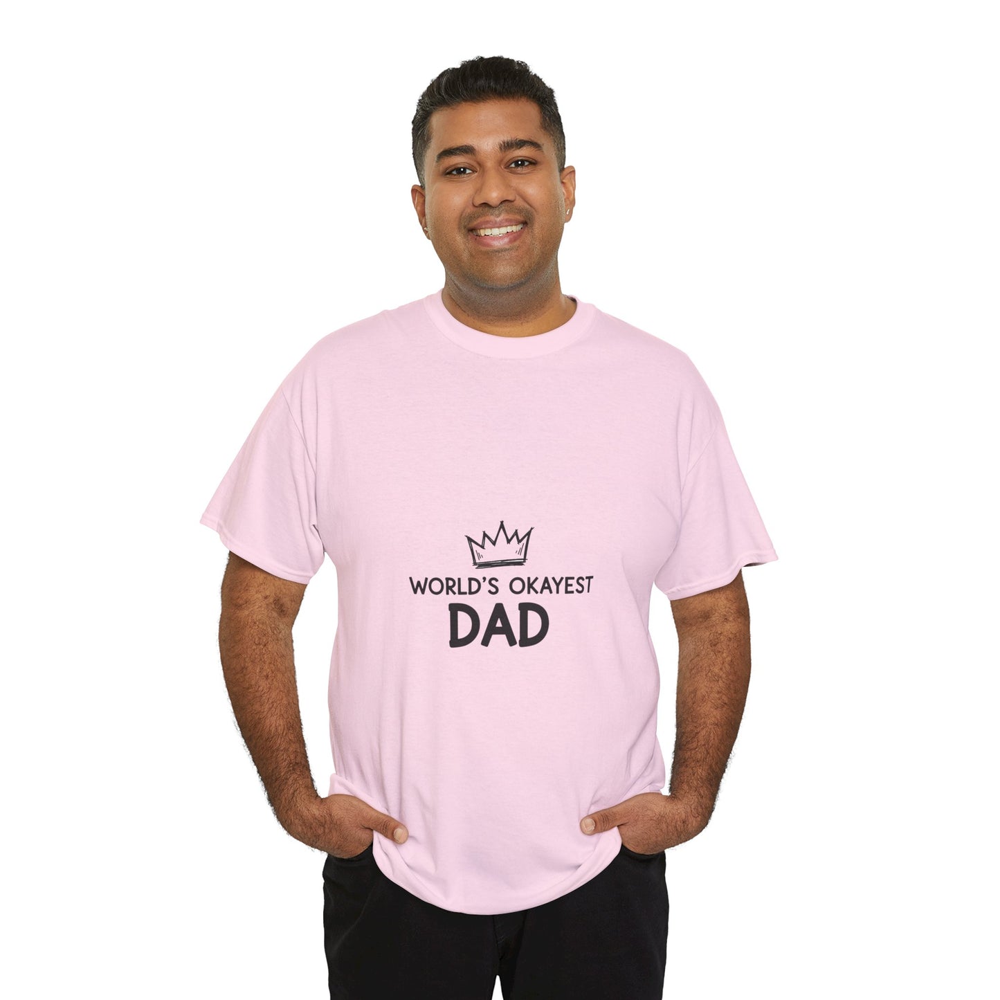 World's Okayest Dad Unisex Heavy Cotton Tee, Funny Father's Day Gift, Relaxed Fit T-Shirt, Dad Humor Shirt, Casual Everyday Wear