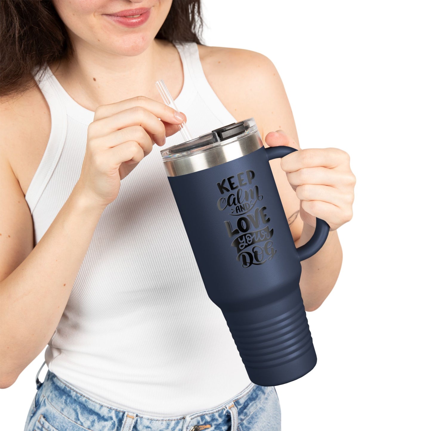 Keep Calm and Love Your Dog Insulated Travel Mug | 40oz | Dog Lover Gift | Pet Owner Mug | Motivational Travel Cup | Birthday Gift