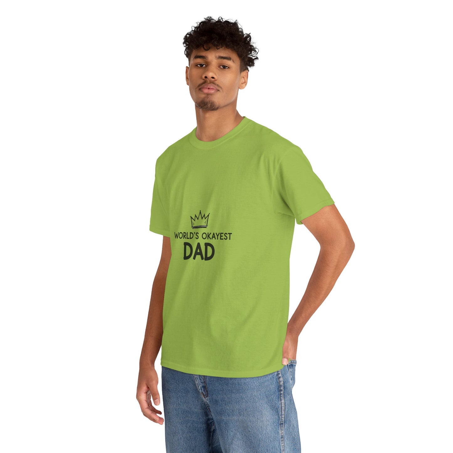 World's Okayest Dad Unisex Heavy Cotton Tee, Funny Father's Day Gift, Relaxed Fit T-Shirt, Dad Humor Shirt, Casual Everyday Wear