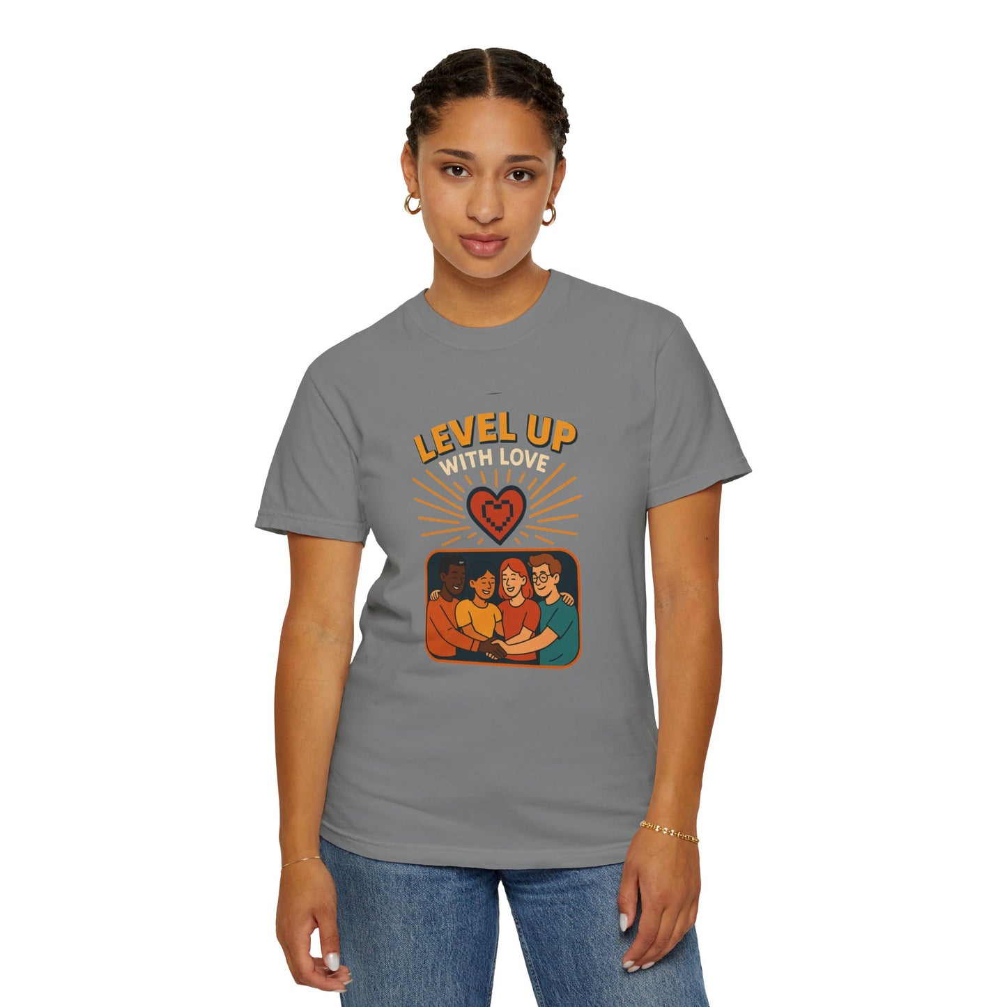Level Up With Love T-Shirt, Vintage Style Tee, Unisex Casual Wear, Perfect Gift for Friends, Everyday Comfort Shirt