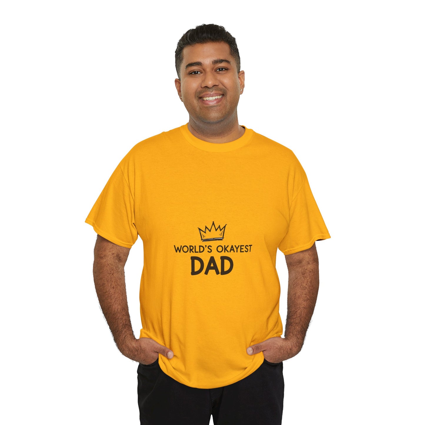 World's Okayest Dad Unisex Heavy Cotton Tee, Funny Father's Day Gift, Relaxed Fit T-Shirt, Dad Humor Shirt, Casual Everyday Wear