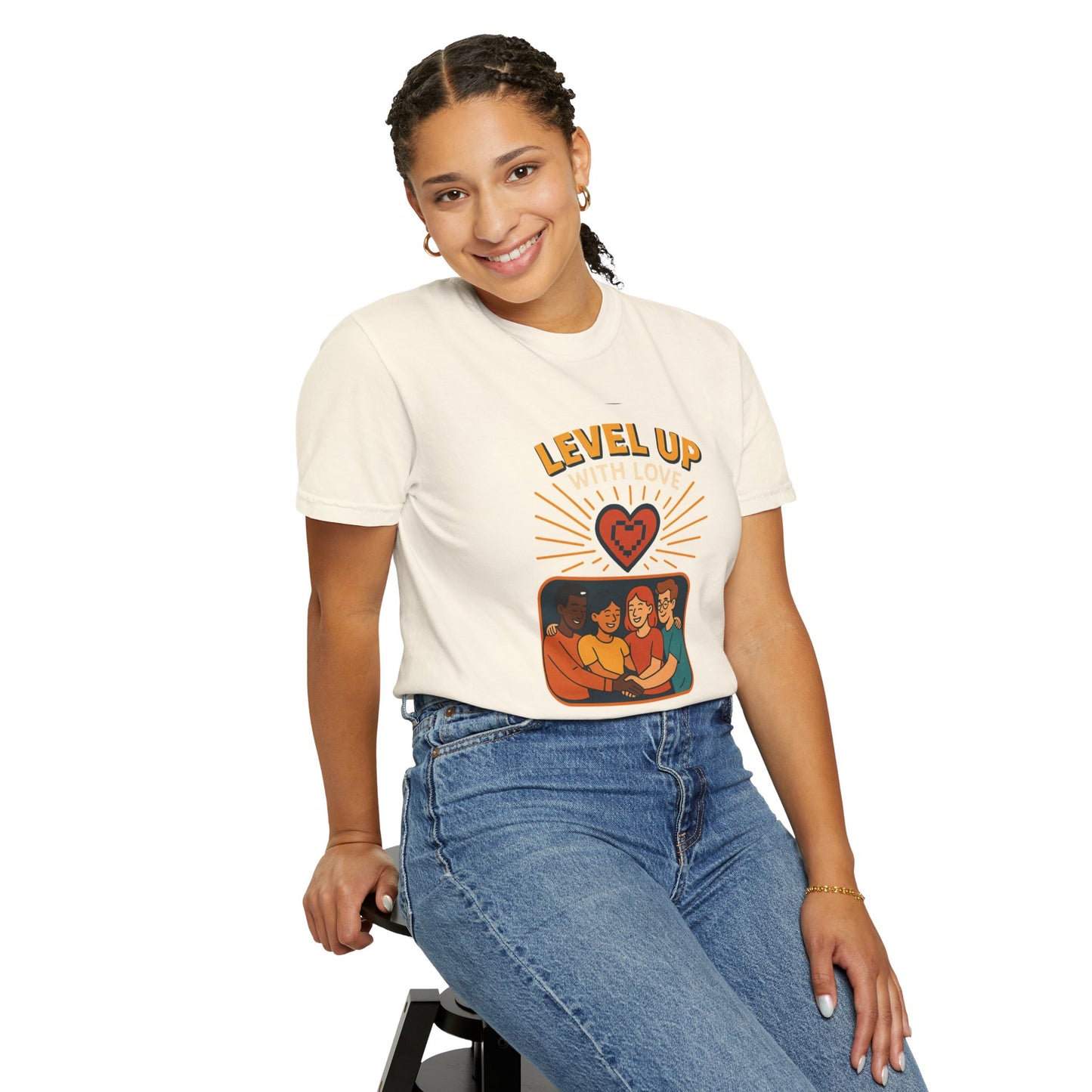 Level Up With Love T-Shirt, Vintage Style Tee, Unisex Casual Wear, Perfect Gift for Friends, Everyday Comfort Shirt