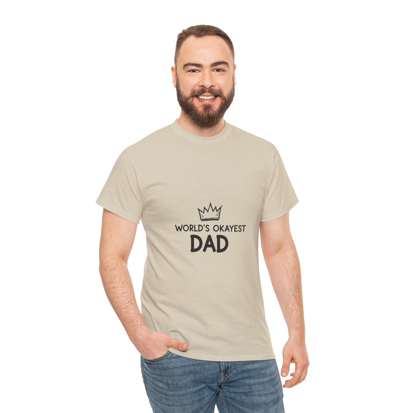 World's Okayest Dad Unisex Heavy Cotton Tee, Funny Father's Day Gift, Relaxed Fit T-Shirt, Dad Humor Shirt, Casual Everyday Wear