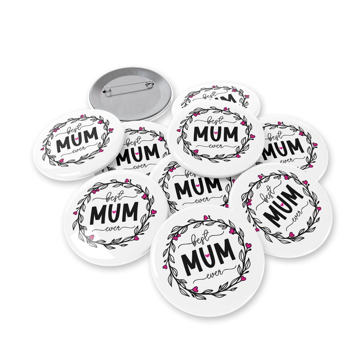 Best Mum Ever Round Pins, Cute Pins for Moms, Mother’s Day Gift, Denim Jacket Accessory, Floral Design Badge, Handmade Pinback Button