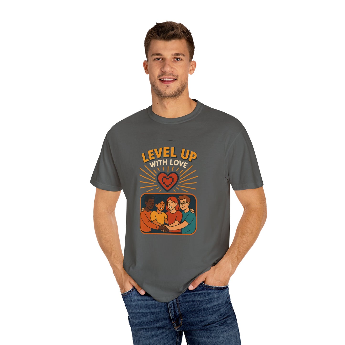 Level Up With Love T-Shirt, Vintage Style Tee, Unisex Casual Wear, Perfect Gift for Friends, Everyday Comfort Shirt