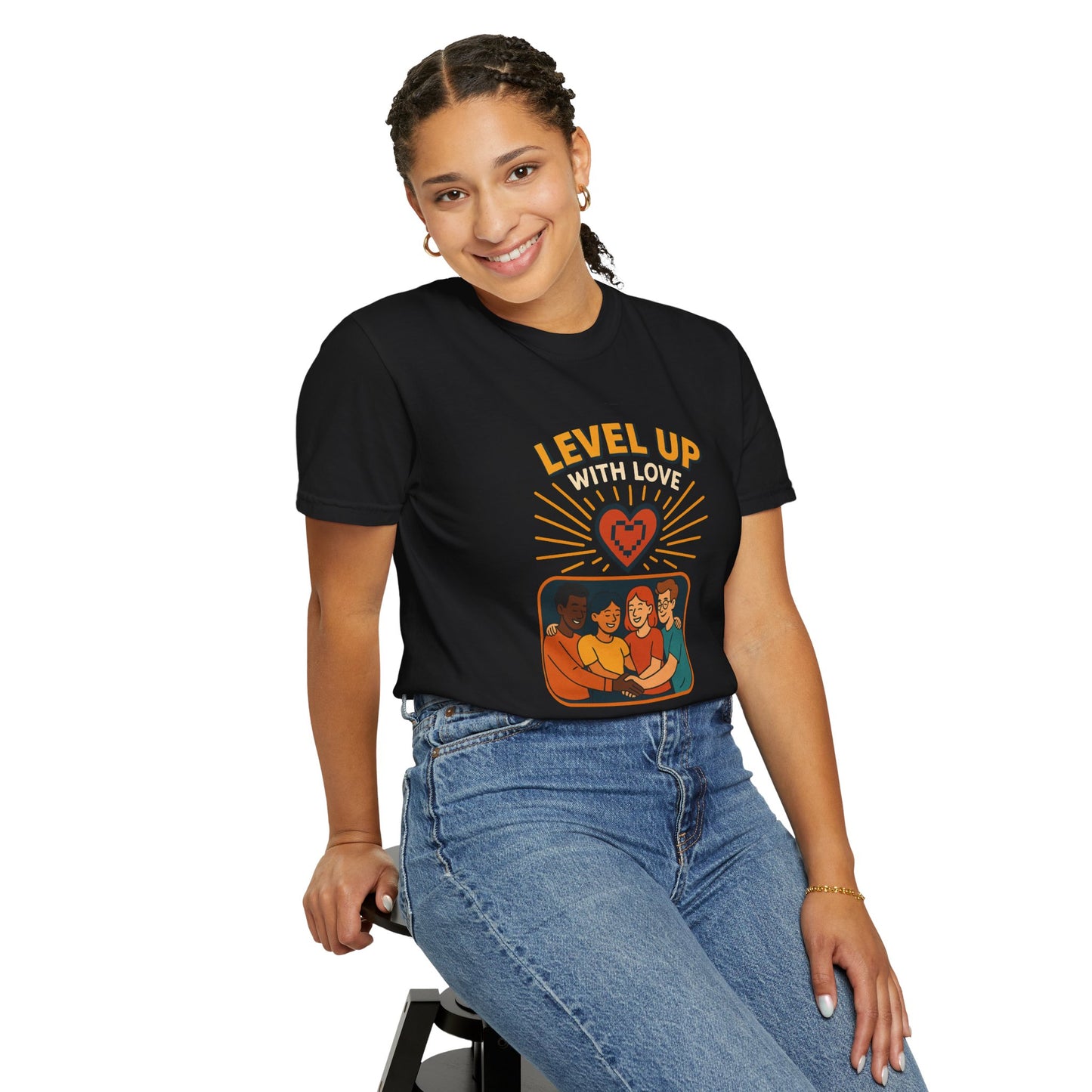 Level Up With Love T-Shirt, Vintage Style Tee, Unisex Casual Wear, Perfect Gift for Friends, Everyday Comfort Shirt
