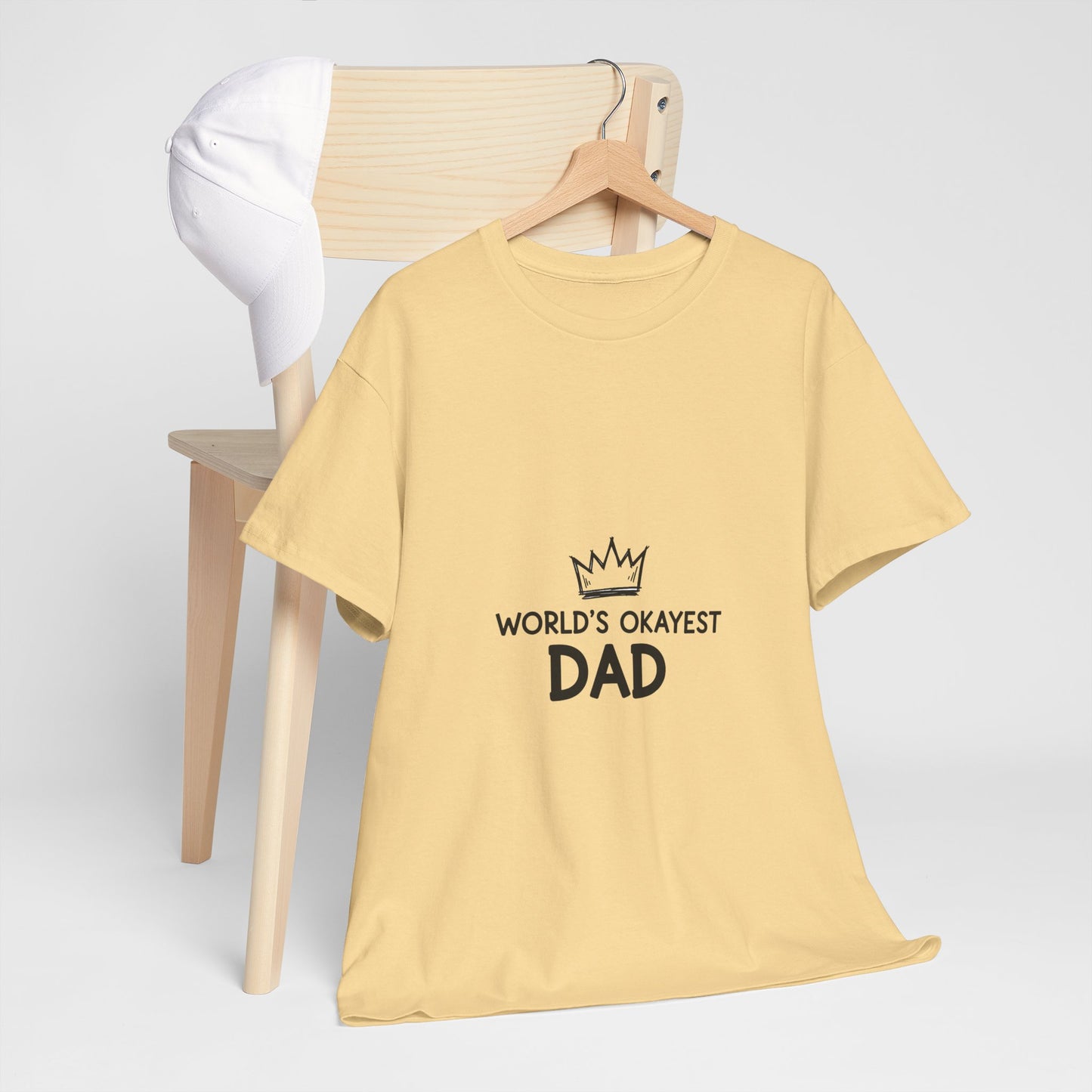 World's Okayest Dad Unisex Heavy Cotton Tee, Funny Father's Day Gift, Relaxed Fit T-Shirt, Dad Humor Shirt, Casual Everyday Wear