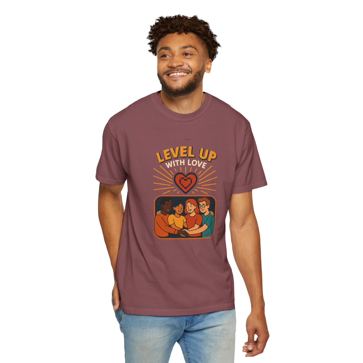 Level Up With Love T-Shirt, Vintage Style Tee, Unisex Casual Wear, Perfect Gift for Friends, Everyday Comfort Shirt