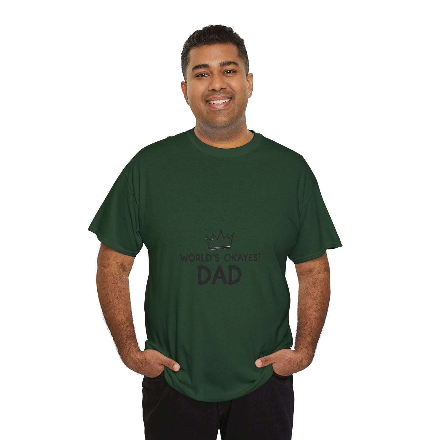 World's Okayest Dad Unisex Heavy Cotton Tee, Funny Father's Day Gift, Relaxed Fit T-Shirt, Dad Humor Shirt, Casual Everyday Wear