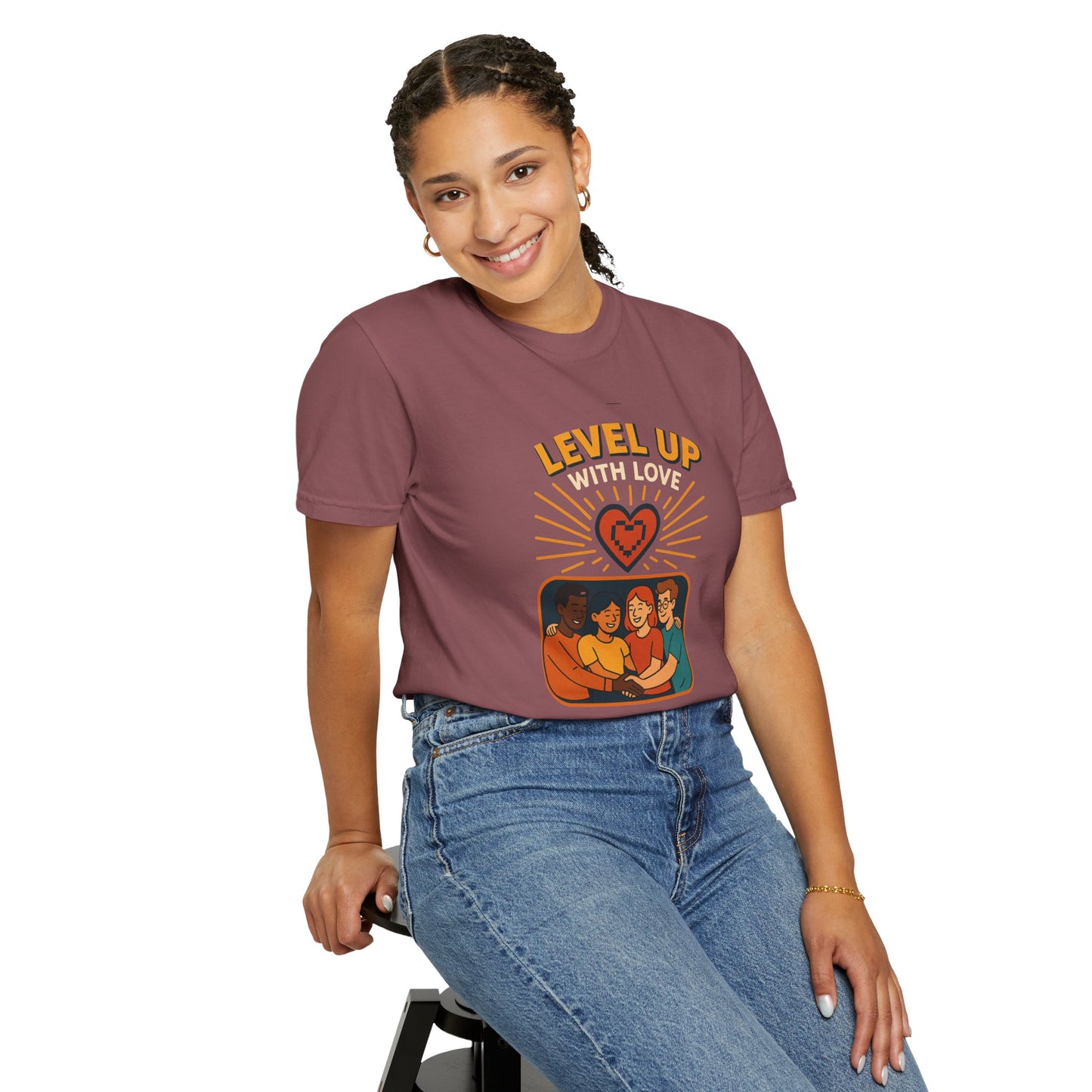 Level Up With Love T-Shirt, Vintage Style Tee, Unisex Casual Wear, Perfect Gift for Friends, Everyday Comfort Shirt