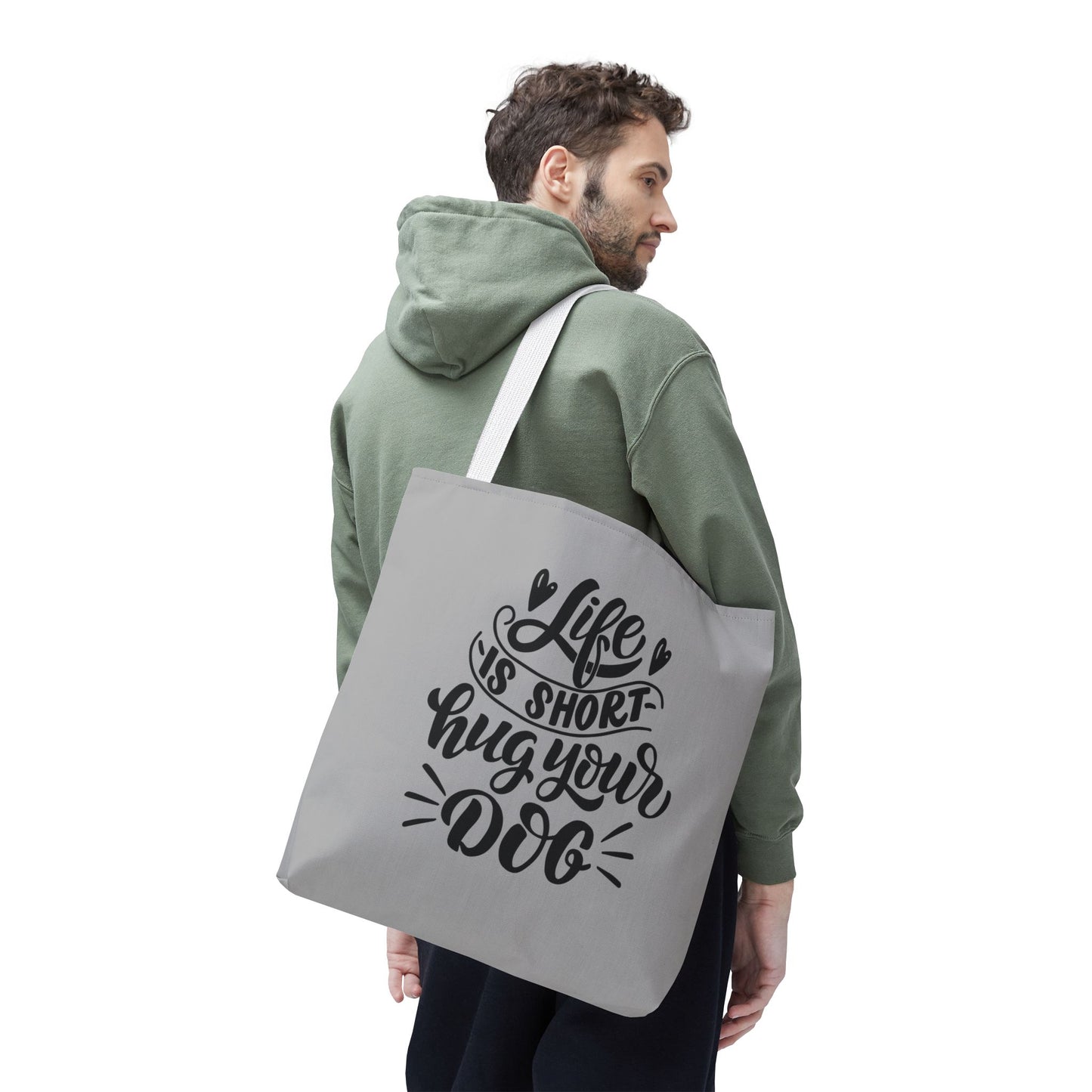 Cute Dog Lover Tote Bag - Life is Short, Hug Your Dog | Pet Owner Gift, Dog Mom Tote, Inspirational Eco-Friendly Bag