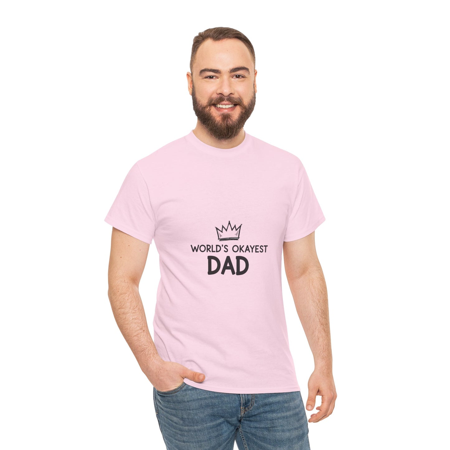 World's Okayest Dad Unisex Heavy Cotton Tee, Funny Father's Day Gift, Relaxed Fit T-Shirt, Dad Humor Shirt, Casual Everyday Wear