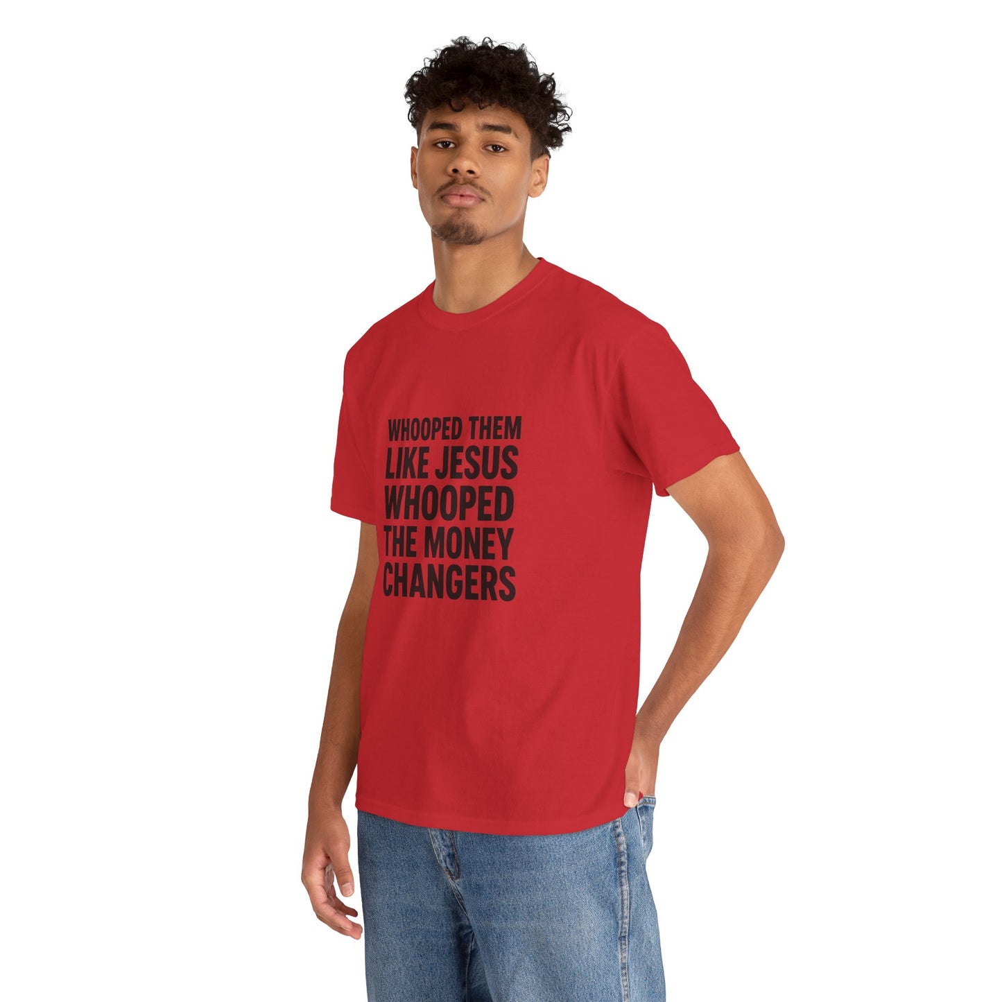Biblical Humor Tee: Whooped Them Like Jesus - Funny Unisex Cotton T-Shirt for Bible Lovers, Gifts, Easter, Church Events, Casual Wear