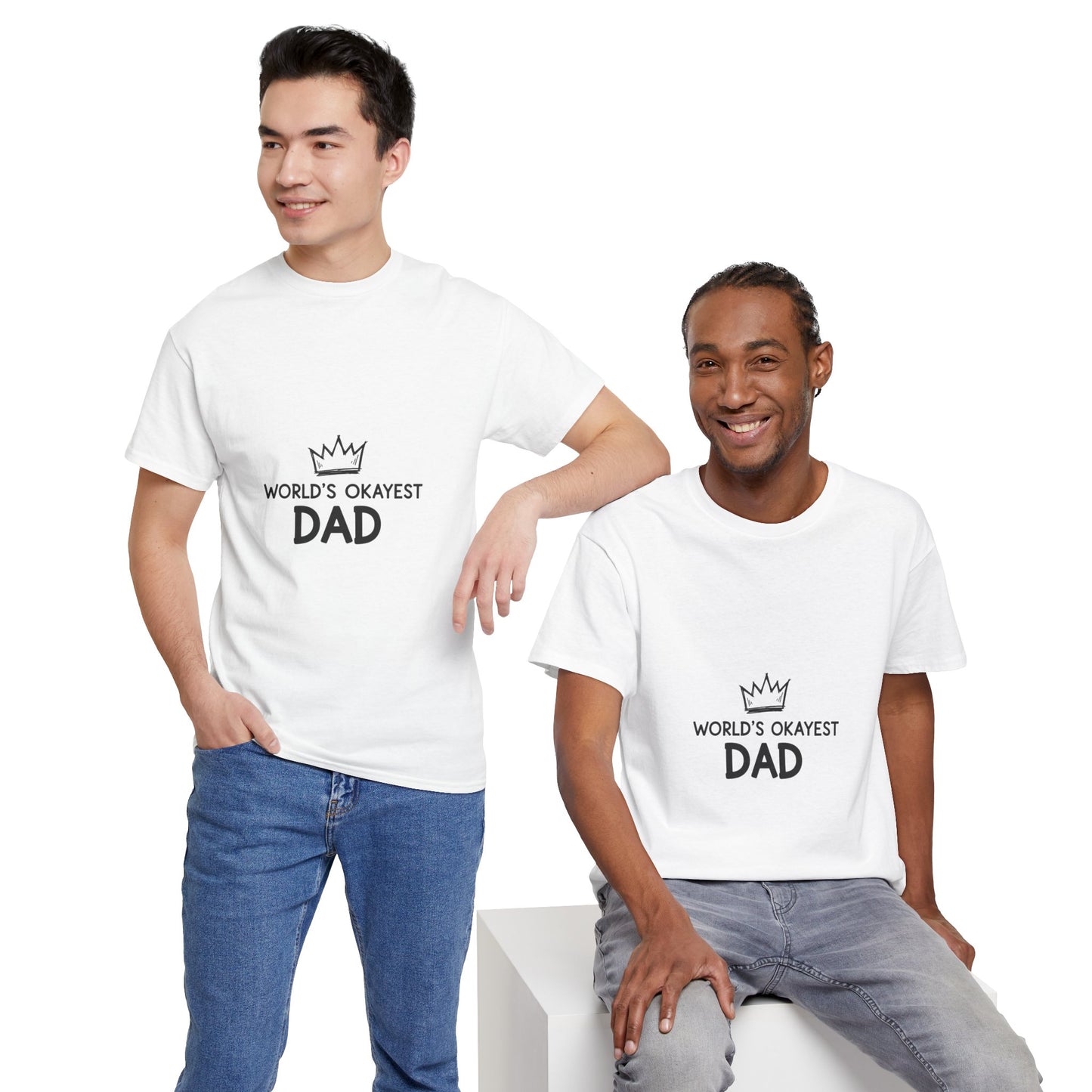 World's Okayest Dad Unisex Heavy Cotton Tee, Funny Father's Day Gift, Relaxed Fit T-Shirt, Dad Humor Shirt, Casual Everyday Wear