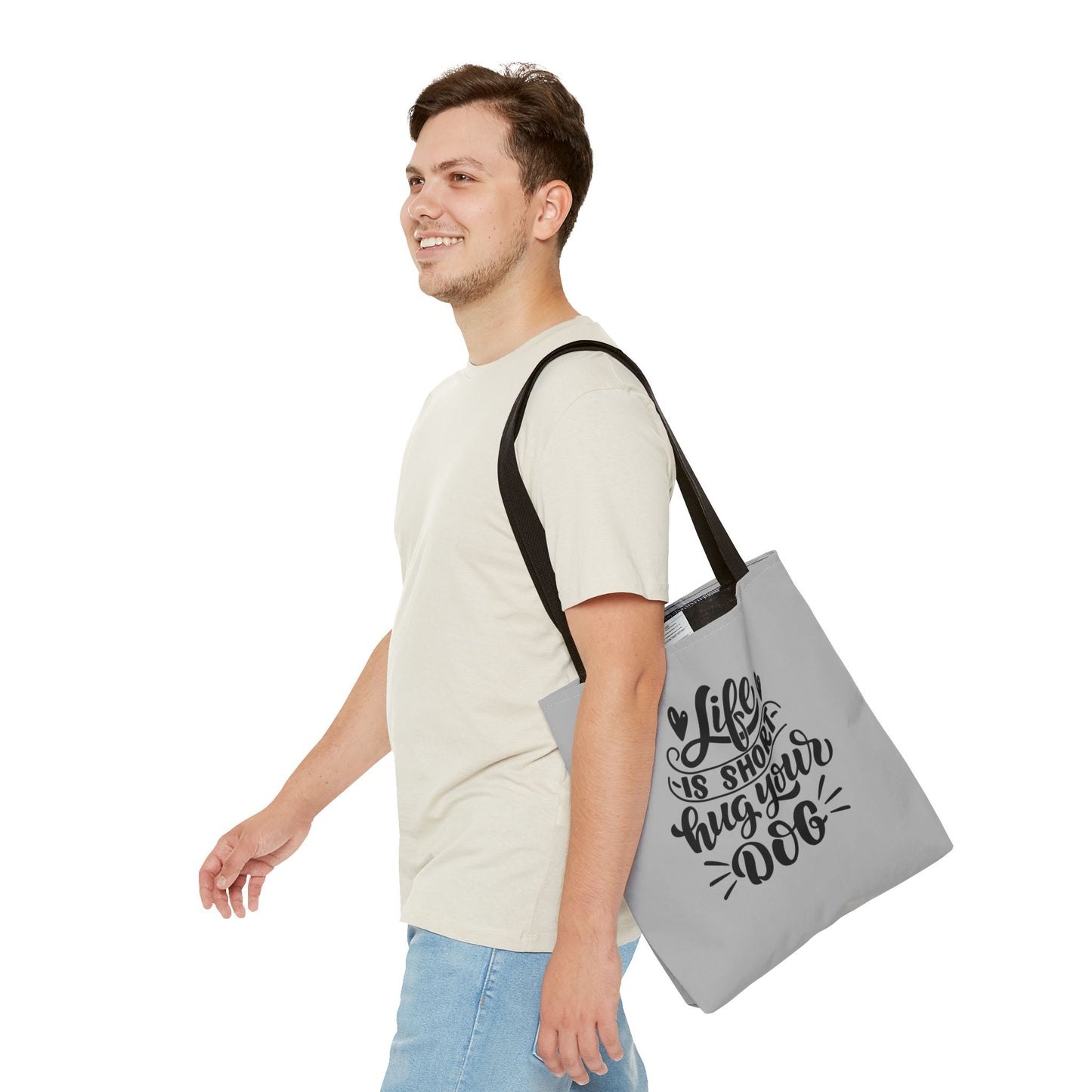 Cute Dog Lover Tote Bag - Life is Short, Hug Your Dog | Pet Owner Gift, Dog Mom Tote, Inspirational Eco-Friendly Bag