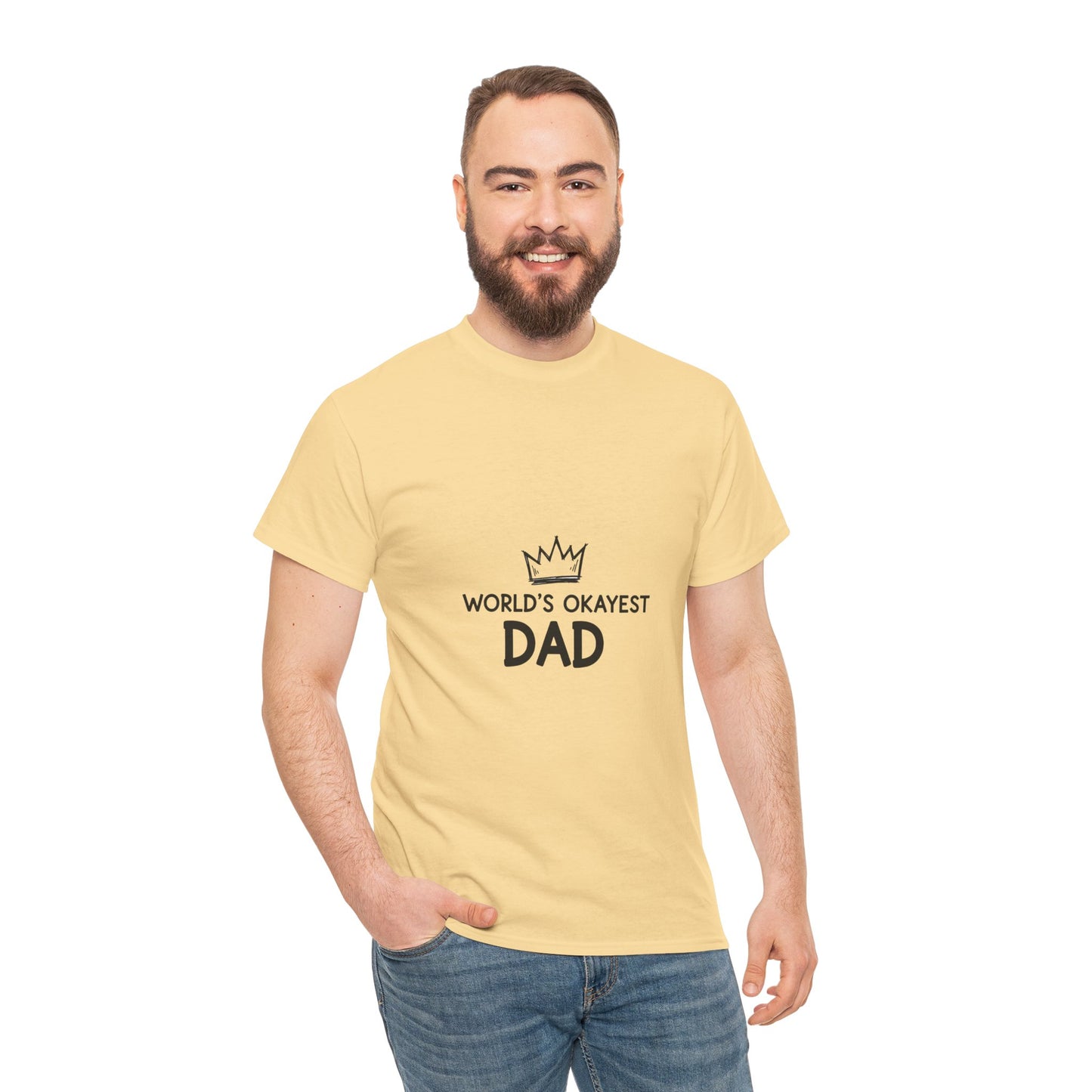 World's Okayest Dad Unisex Heavy Cotton Tee, Funny Father's Day Gift, Relaxed Fit T-Shirt, Dad Humor Shirt, Casual Everyday Wear