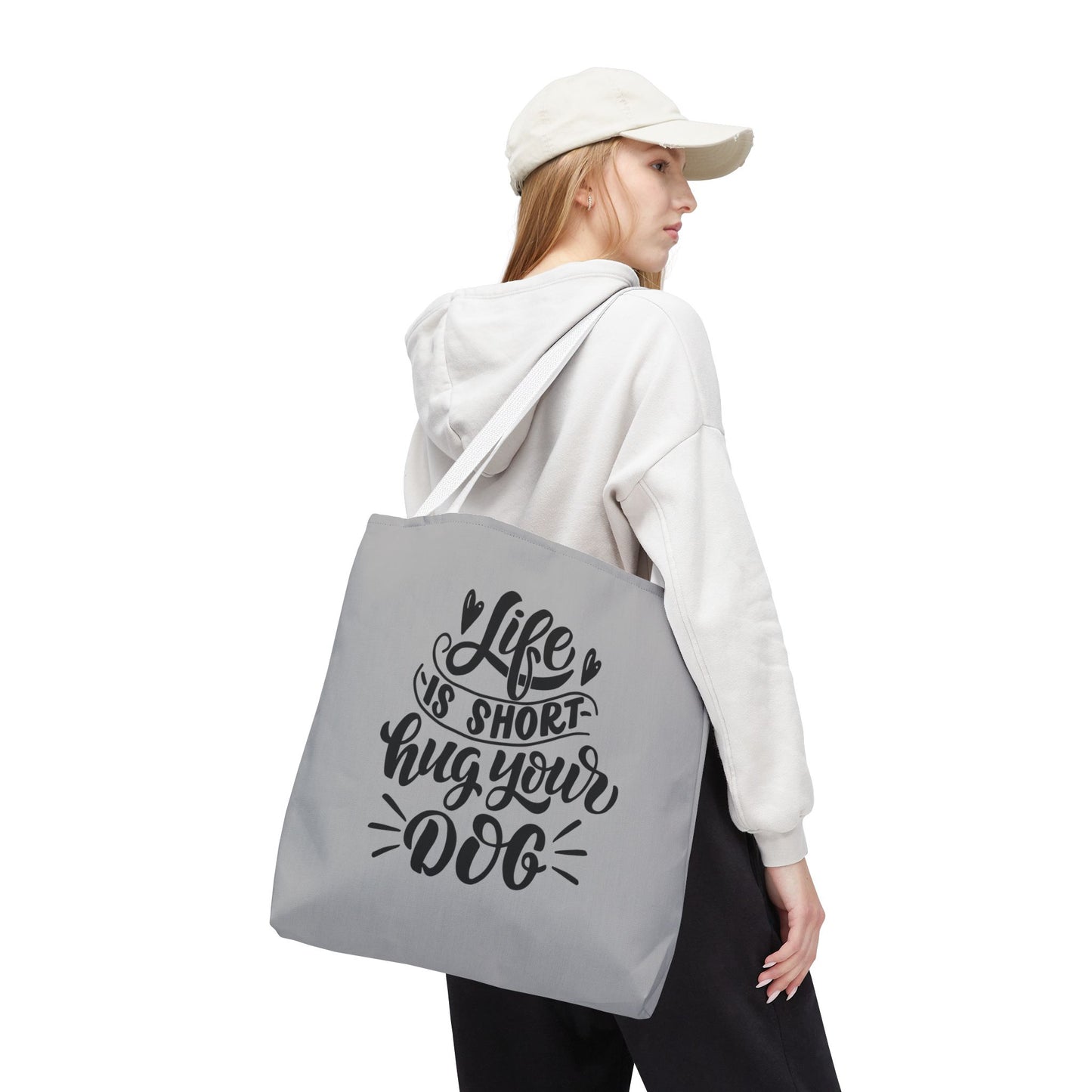 Cute Dog Lover Tote Bag - Life is Short, Hug Your Dog | Pet Owner Gift, Dog Mom Tote, Inspirational Eco-Friendly Bag