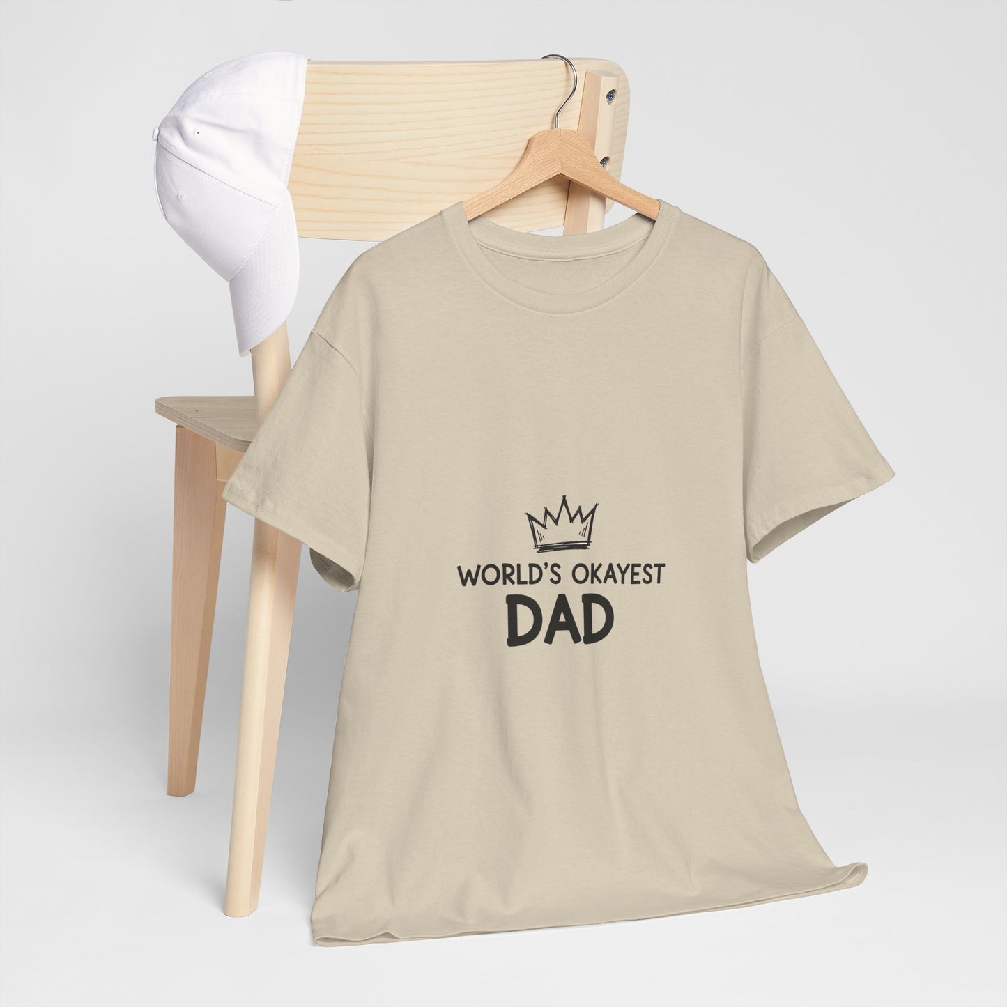World's Okayest Dad Unisex Heavy Cotton Tee, Funny Father's Day Gift, Relaxed Fit T-Shirt, Dad Humor Shirt, Casual Everyday Wear