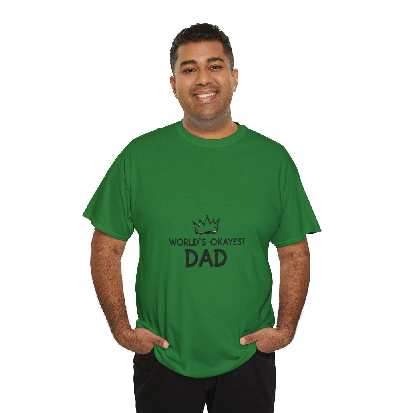 World's Okayest Dad Unisex Heavy Cotton Tee, Funny Father's Day Gift, Relaxed Fit T-Shirt, Dad Humor Shirt, Casual Everyday Wear