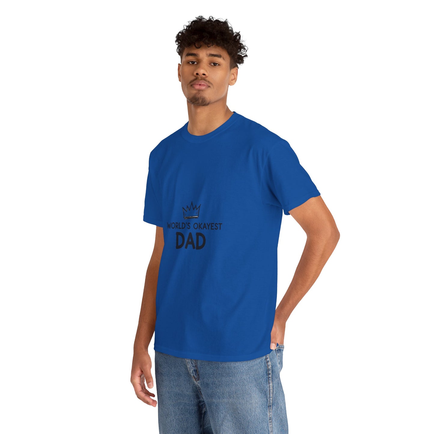 World's Okayest Dad Unisex Heavy Cotton Tee, Funny Father's Day Gift, Relaxed Fit T-Shirt, Dad Humor Shirt, Casual Everyday Wear