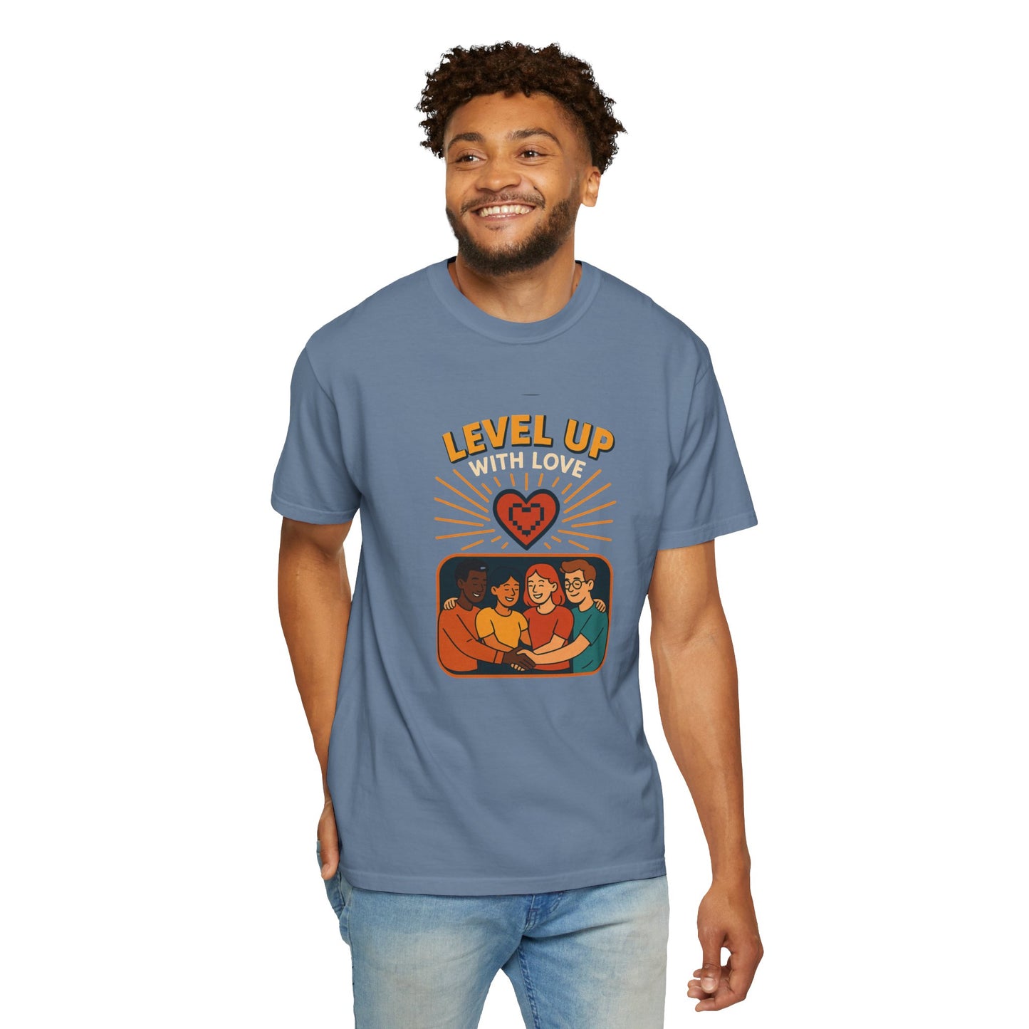 Level Up With Love T-Shirt, Vintage Style Tee, Unisex Casual Wear, Perfect Gift for Friends, Everyday Comfort Shirt