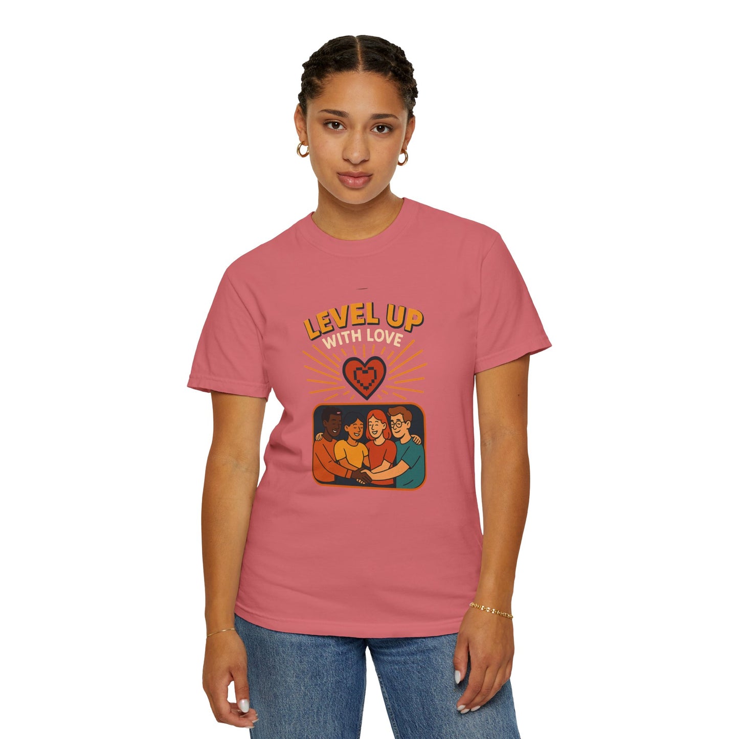 Level Up With Love T-Shirt, Vintage Style Tee, Unisex Casual Wear, Perfect Gift for Friends, Everyday Comfort Shirt