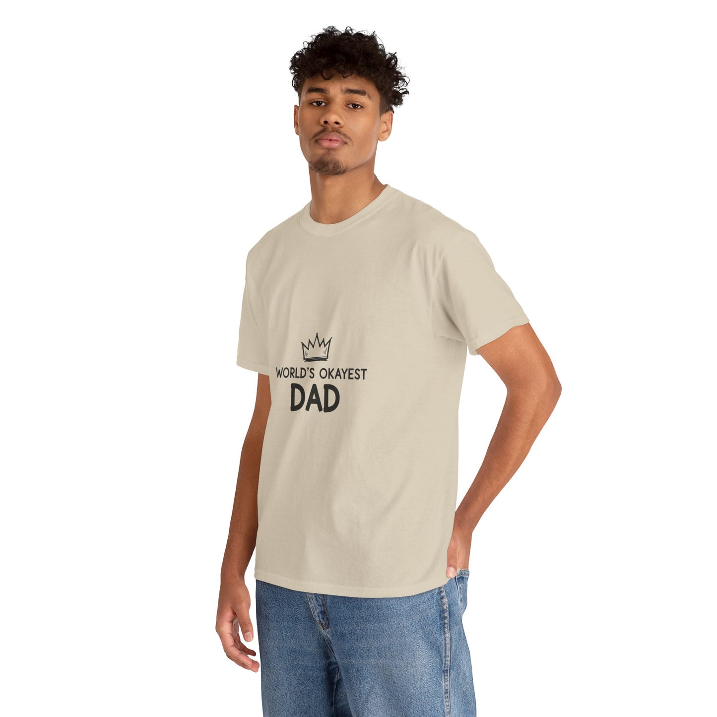 World's Okayest Dad Unisex Heavy Cotton Tee, Funny Father's Day Gift, Relaxed Fit T-Shirt, Dad Humor Shirt, Casual Everyday Wear