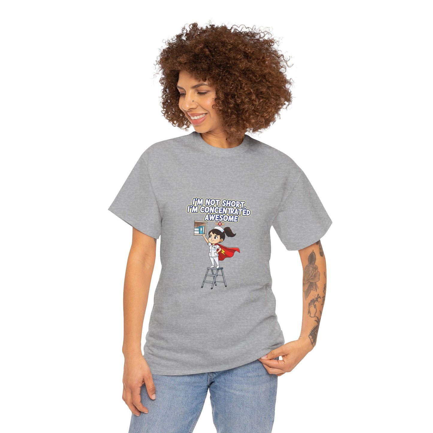 Superhero Motivation Tee - I'm Not Short, I'm Concentrated Awesome! | Unisex Heavy Cotton Shirt, Gift for Nurses, Daily Wear