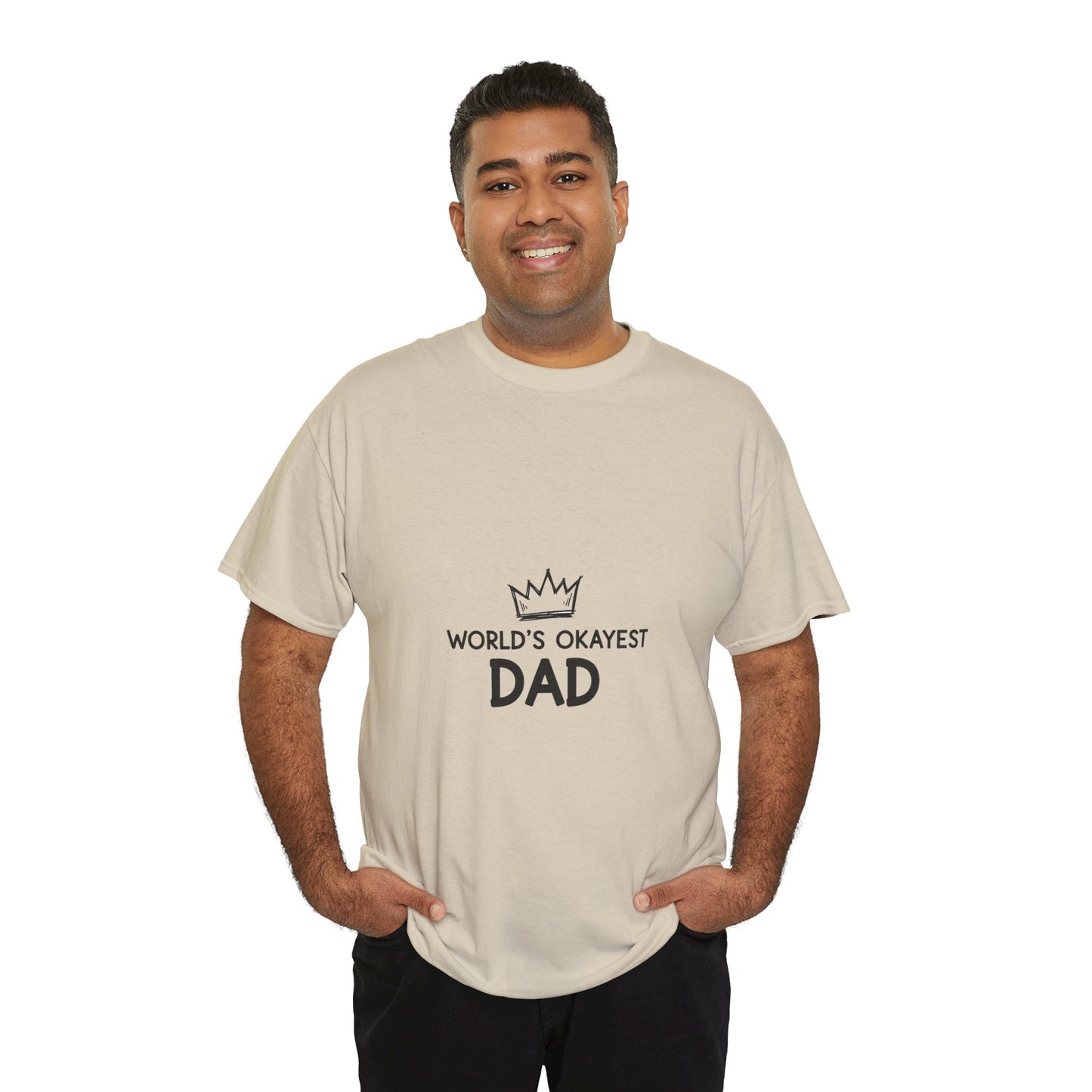 World's Okayest Dad Unisex Heavy Cotton Tee, Funny Father's Day Gift, Relaxed Fit T-Shirt, Dad Humor Shirt, Casual Everyday Wear
