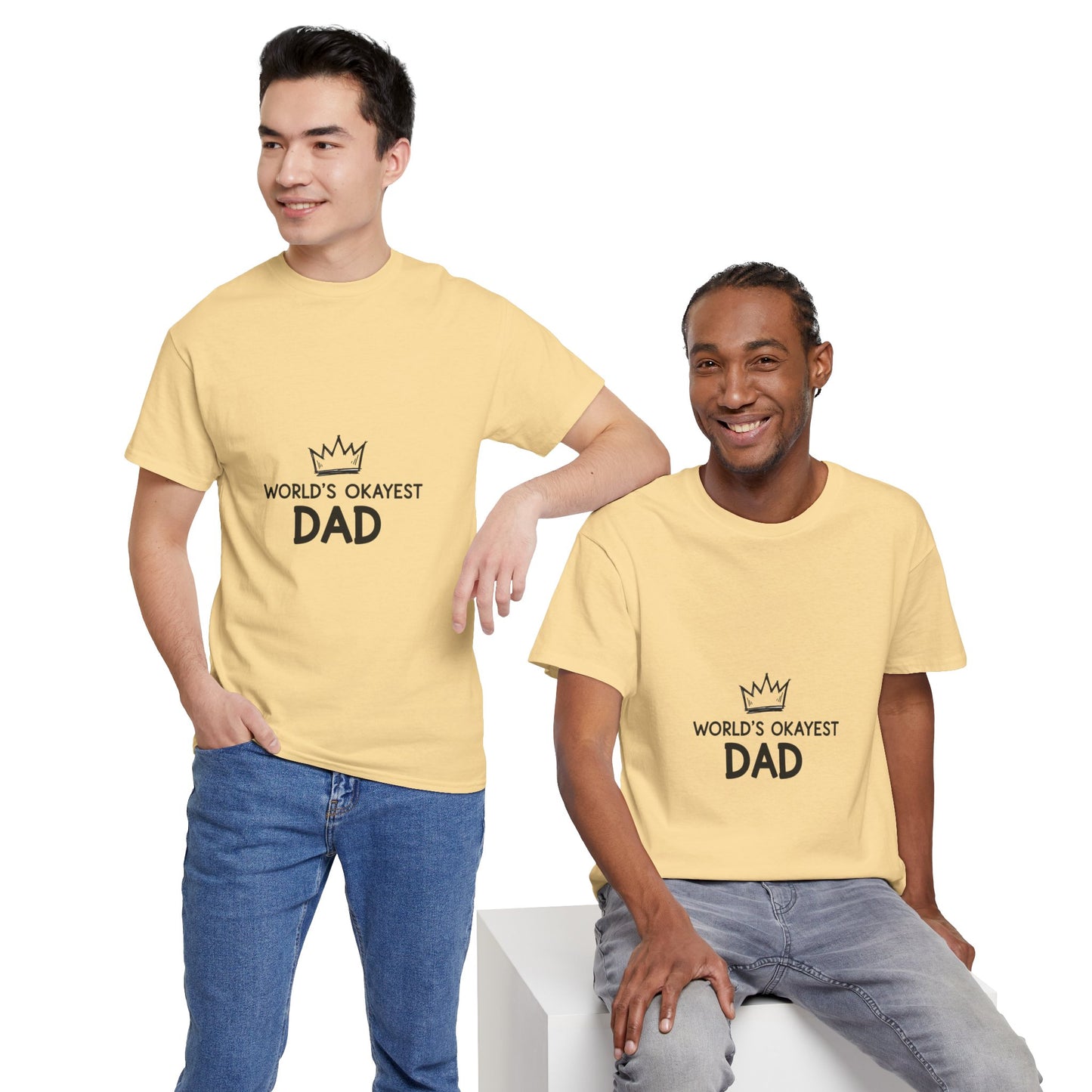World's Okayest Dad Unisex Heavy Cotton Tee, Funny Father's Day Gift, Relaxed Fit T-Shirt, Dad Humor Shirt, Casual Everyday Wear