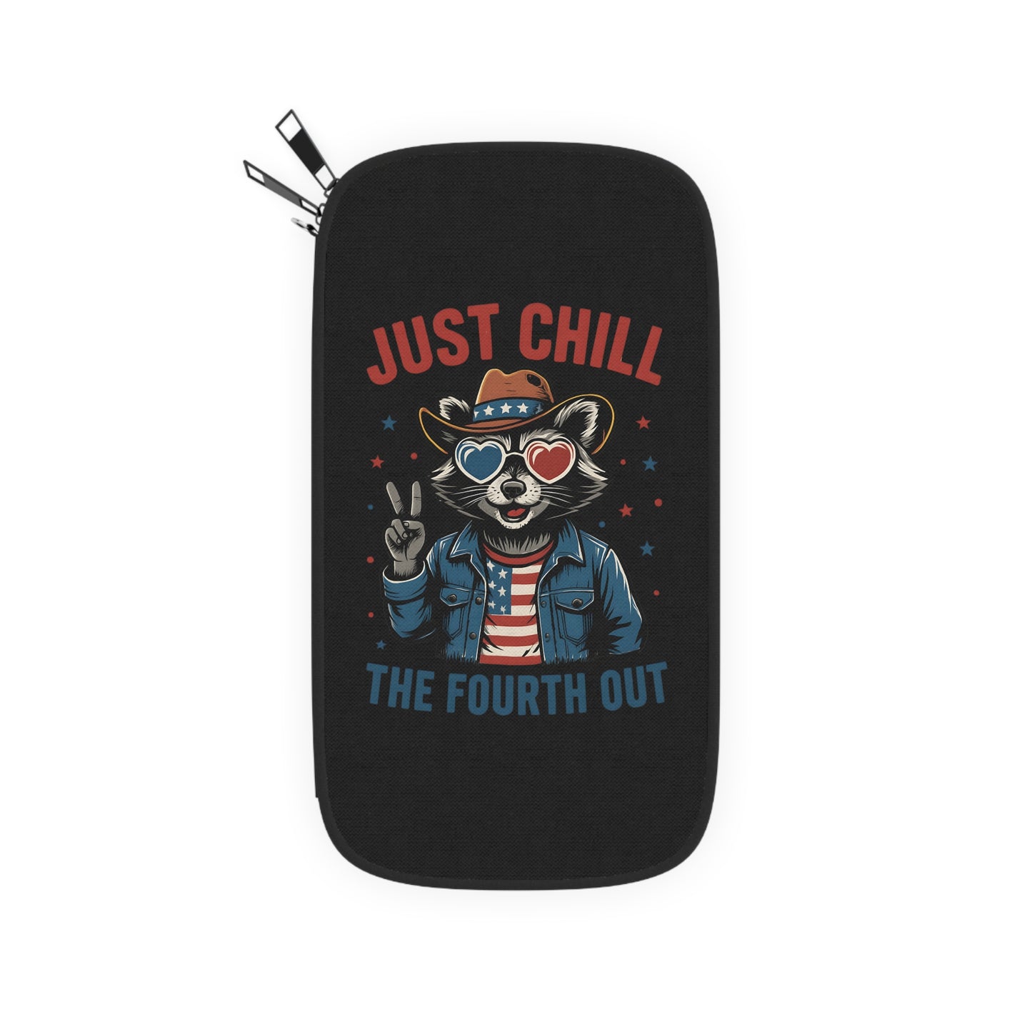 Patriotic Raccoon Passport Wallet - Just Chill, Travel Organizer, Independence Day Gift, Cool Travel Accessories, Fun Passport Holder