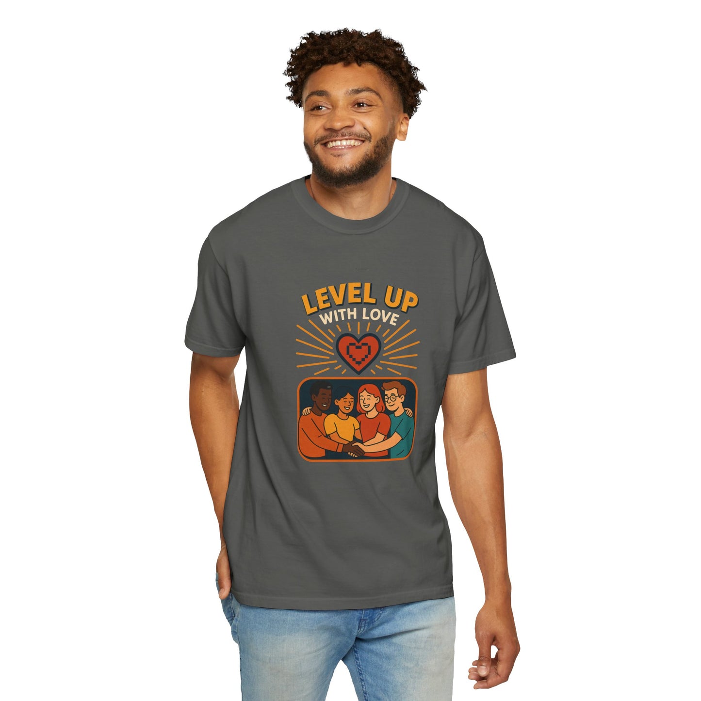 Level Up With Love T-Shirt, Vintage Style Tee, Unisex Casual Wear, Perfect Gift for Friends, Everyday Comfort Shirt