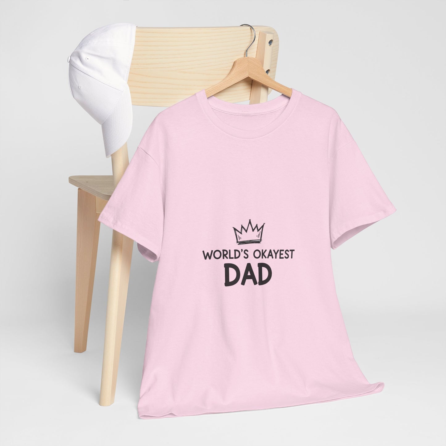 World's Okayest Dad Unisex Heavy Cotton Tee, Funny Father's Day Gift, Relaxed Fit T-Shirt, Dad Humor Shirt, Casual Everyday Wear