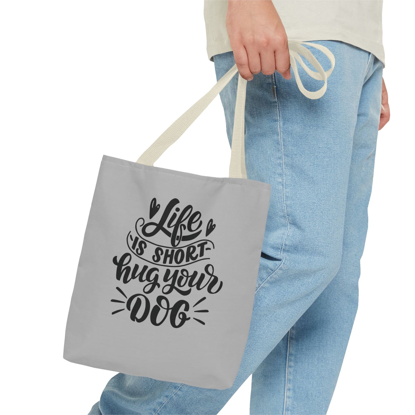Cute Dog Lover Tote Bag - Life is Short, Hug Your Dog | Pet Owner Gift, Dog Mom Tote, Inspirational Eco-Friendly Bag