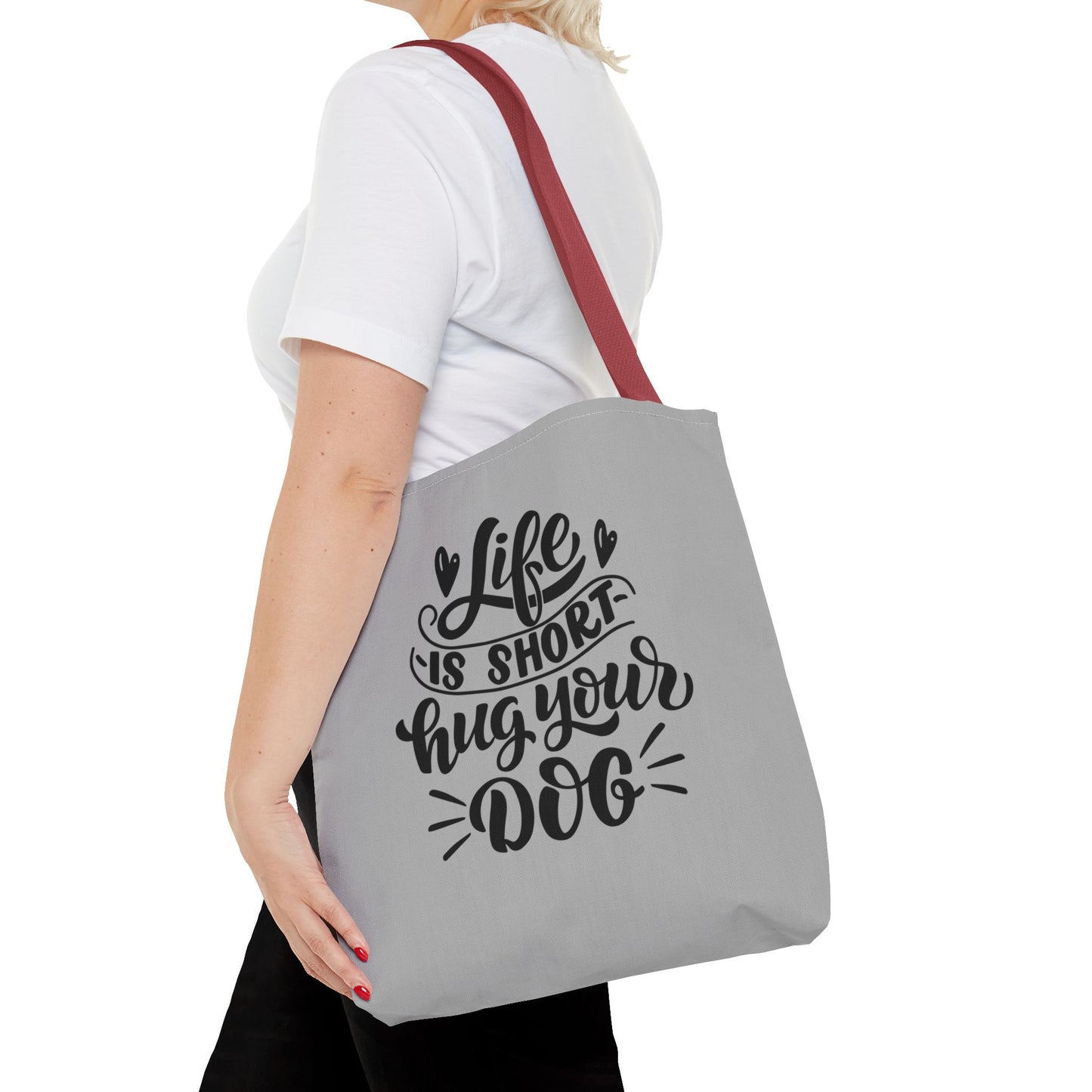 Cute Dog Lover Tote Bag - Life is Short, Hug Your Dog | Pet Owner Gift, Dog Mom Tote, Inspirational Eco-Friendly Bag