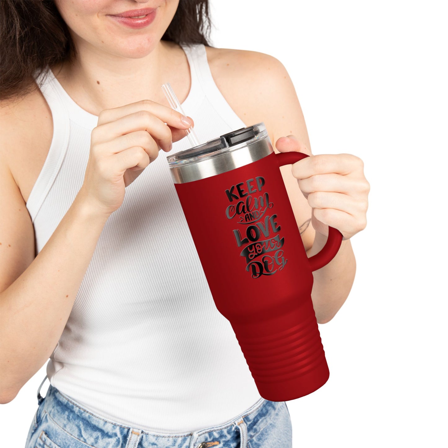 Keep Calm and Love Your Dog Insulated Travel Mug | 40oz | Dog Lover Gift | Pet Owner Mug | Motivational Travel Cup | Birthday Gift