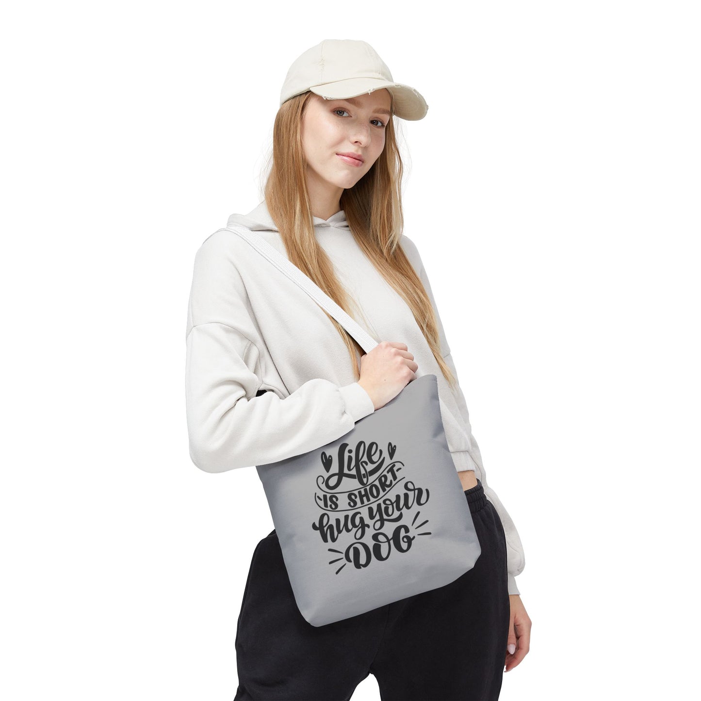 Cute Dog Lover Tote Bag - Life is Short, Hug Your Dog | Pet Owner Gift, Dog Mom Tote, Inspirational Eco-Friendly Bag