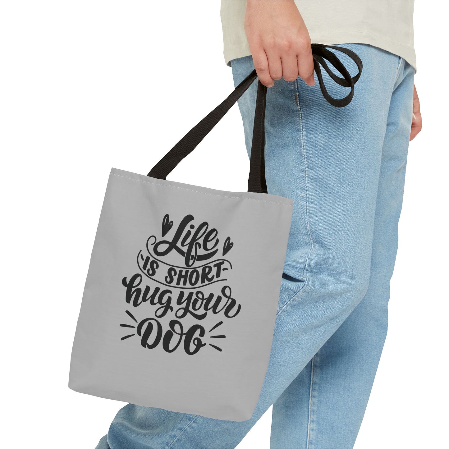Cute Dog Lover Tote Bag - Life is Short, Hug Your Dog | Pet Owner Gift, Dog Mom Tote, Inspirational Eco-Friendly Bag