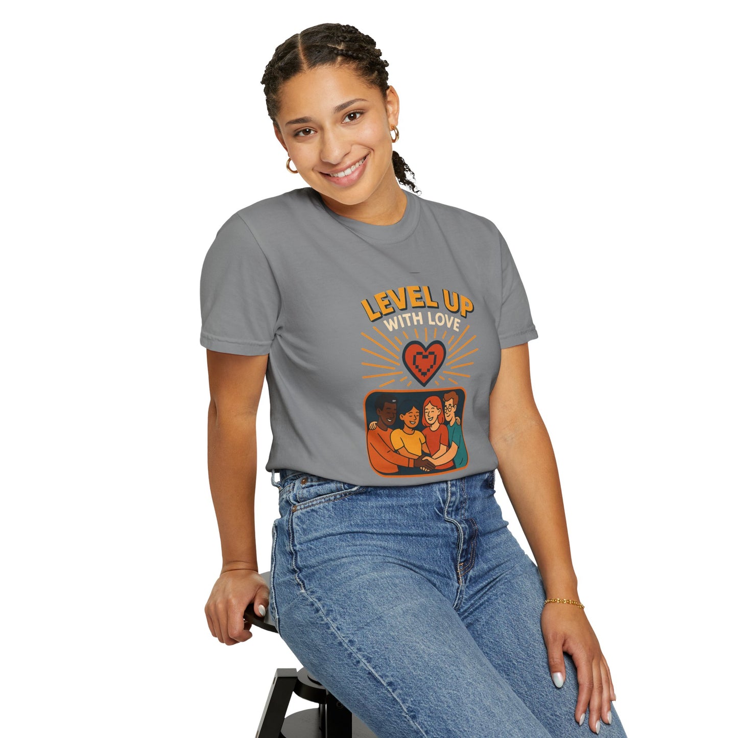 Level Up With Love T-Shirt, Vintage Style Tee, Unisex Casual Wear, Perfect Gift for Friends, Everyday Comfort Shirt