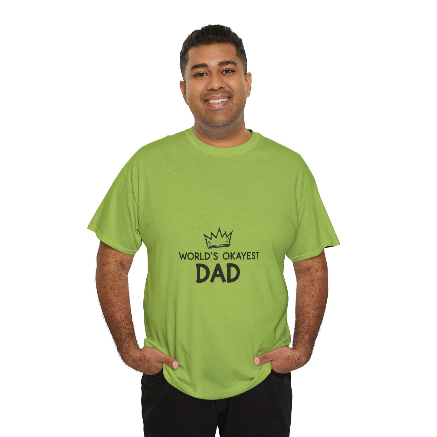World's Okayest Dad Unisex Heavy Cotton Tee, Funny Father's Day Gift, Relaxed Fit T-Shirt, Dad Humor Shirt, Casual Everyday Wear