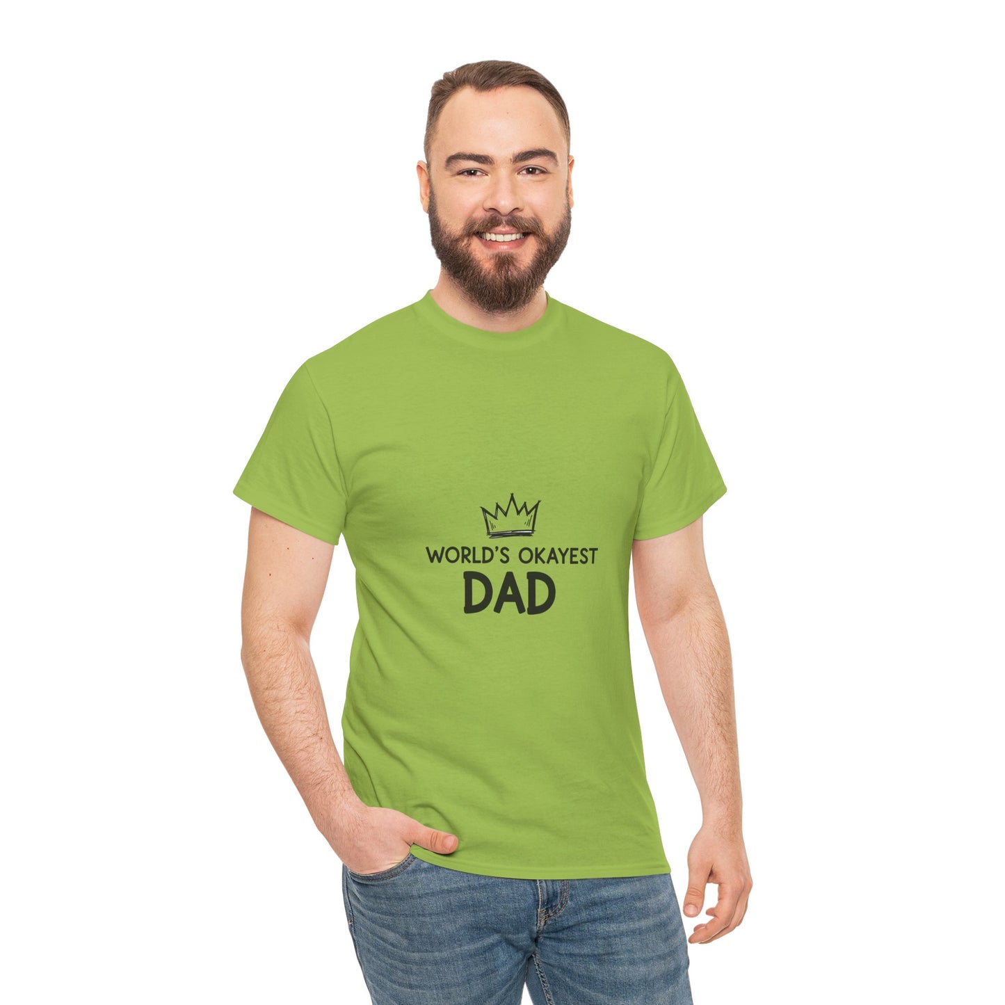 World's Okayest Dad Unisex Heavy Cotton Tee, Funny Father's Day Gift, Relaxed Fit T-Shirt, Dad Humor Shirt, Casual Everyday Wear