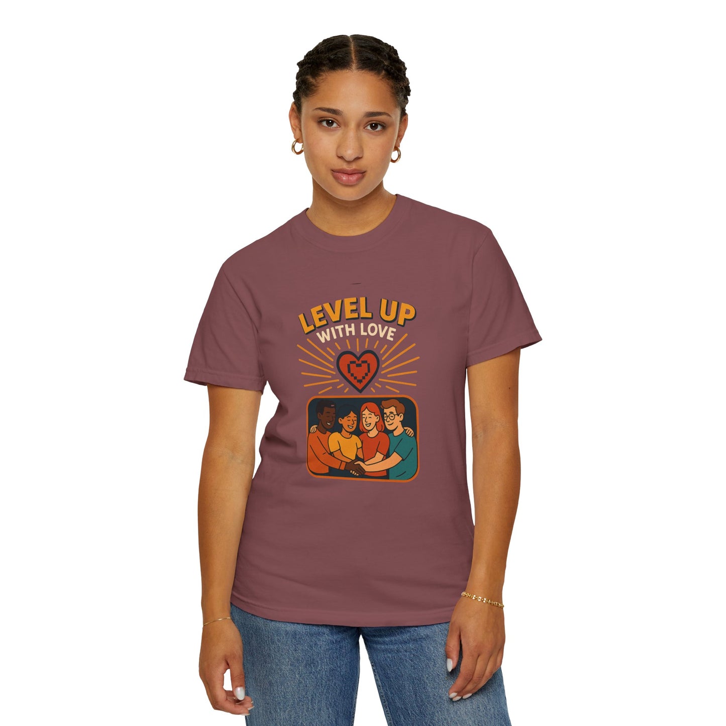 Level Up With Love T-Shirt, Vintage Style Tee, Unisex Casual Wear, Perfect Gift for Friends, Everyday Comfort Shirt