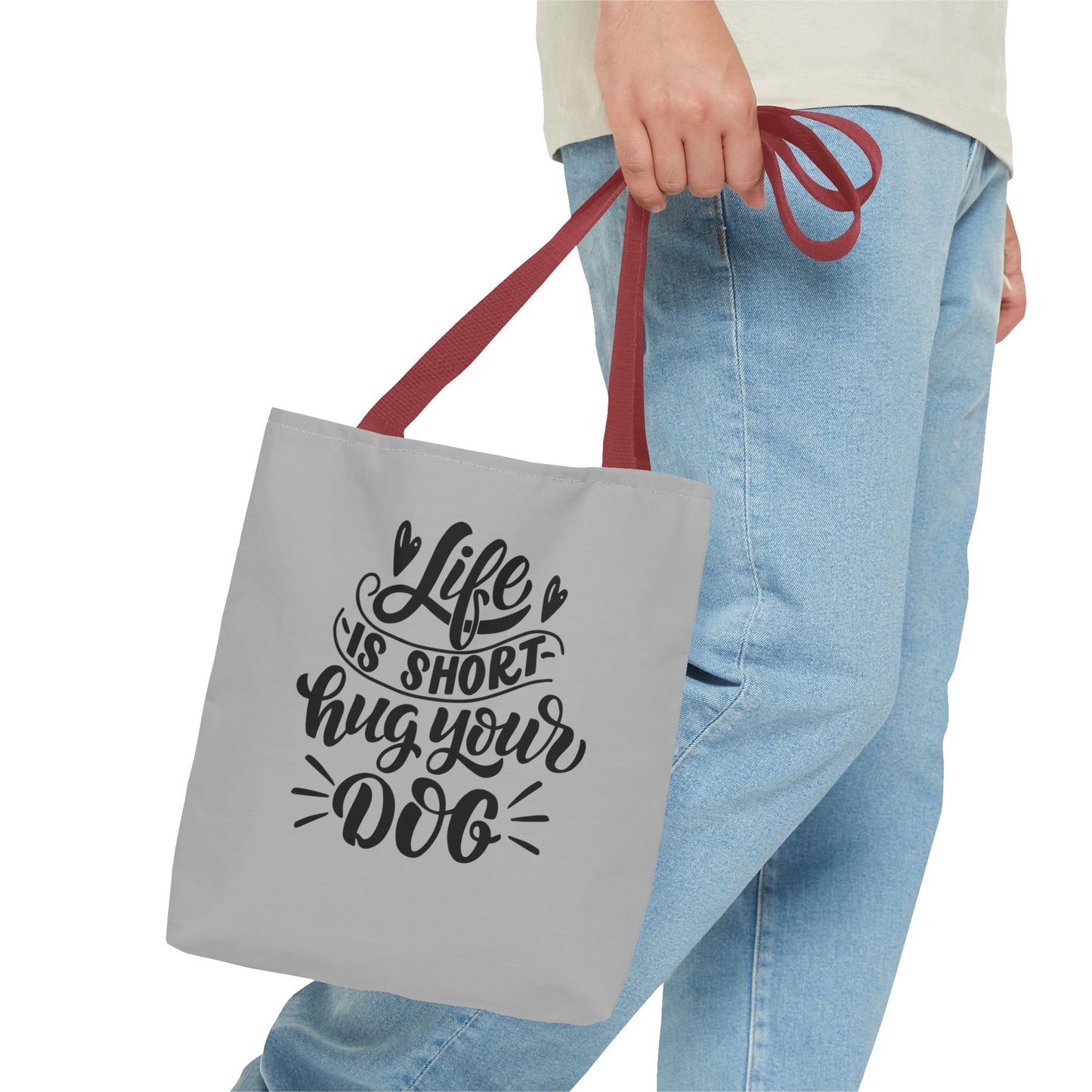 Cute Dog Lover Tote Bag - Life is Short, Hug Your Dog | Pet Owner Gift, Dog Mom Tote, Inspirational Eco-Friendly Bag