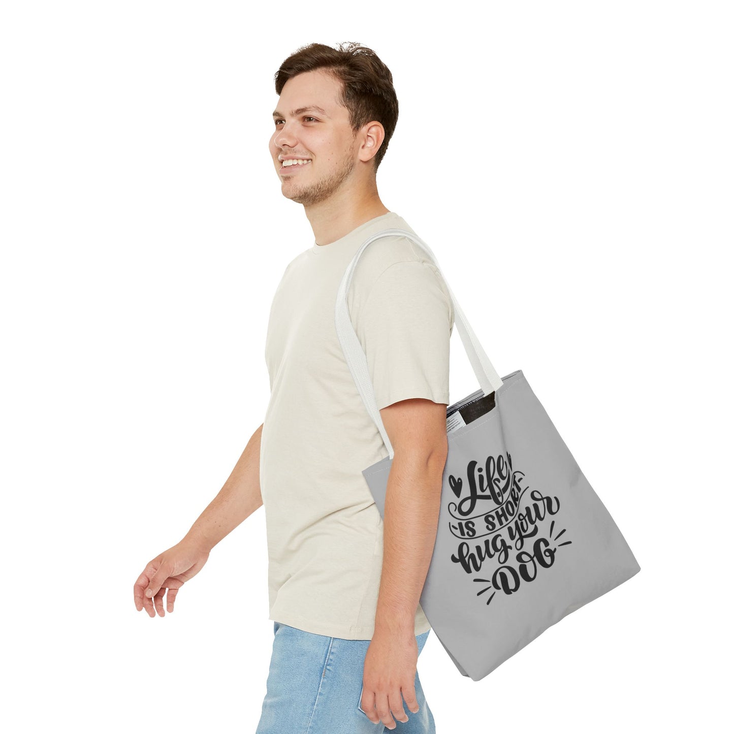 Cute Dog Lover Tote Bag - Life is Short, Hug Your Dog | Pet Owner Gift, Dog Mom Tote, Inspirational Eco-Friendly Bag