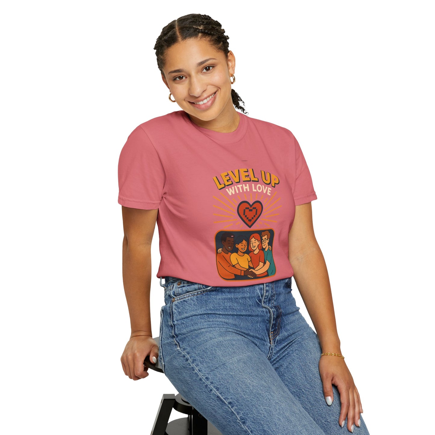 Level Up With Love T-Shirt, Vintage Style Tee, Unisex Casual Wear, Perfect Gift for Friends, Everyday Comfort Shirt