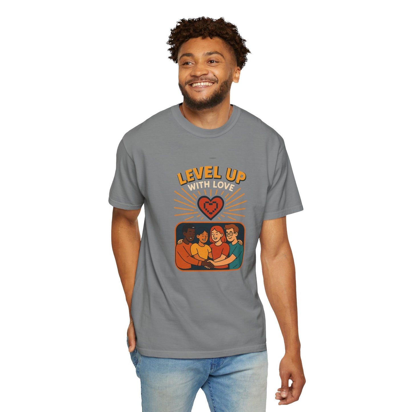 Level Up With Love T-Shirt, Vintage Style Tee, Unisex Casual Wear, Perfect Gift for Friends, Everyday Comfort Shirt