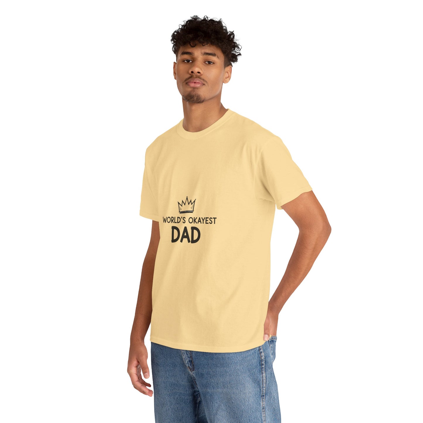 World's Okayest Dad Unisex Heavy Cotton Tee, Funny Father's Day Gift, Relaxed Fit T-Shirt, Dad Humor Shirt, Casual Everyday Wear