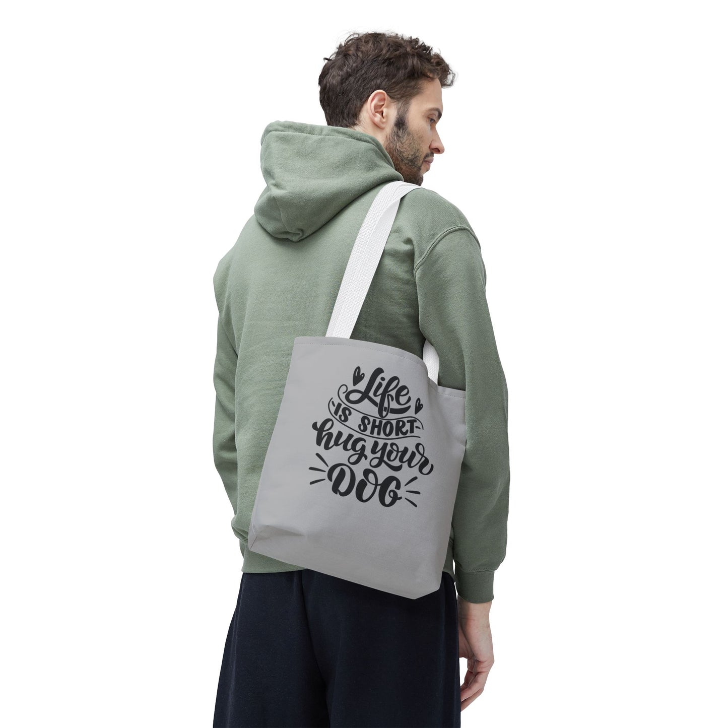 Cute Dog Lover Tote Bag - Life is Short, Hug Your Dog | Pet Owner Gift, Dog Mom Tote, Inspirational Eco-Friendly Bag